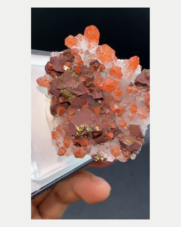 Complete top reverse view of Dongxiang red quartz cluster