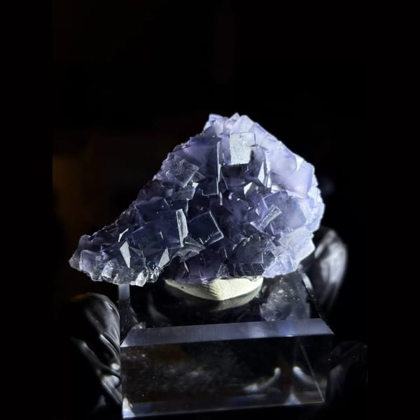 Black porcelain blue fluorite from Weishan — detail view