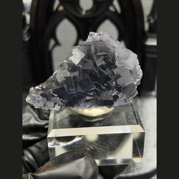 Black porcelain blue fluorite from Weishan — detail view