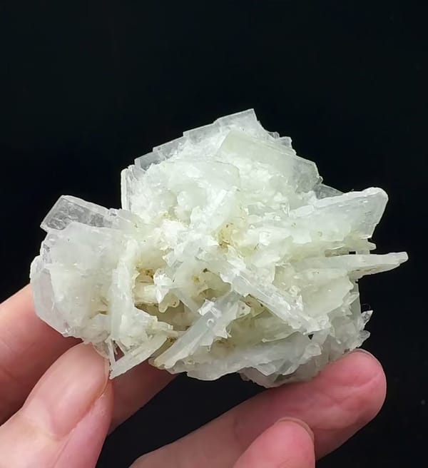 Complete front view of Pale Blue Bladed Barite from Morocco