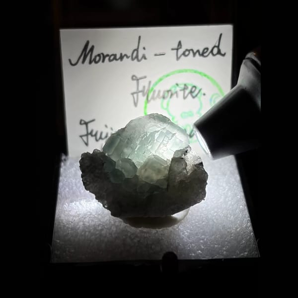 Morandi green stepped fluorite from Fujian — complete view