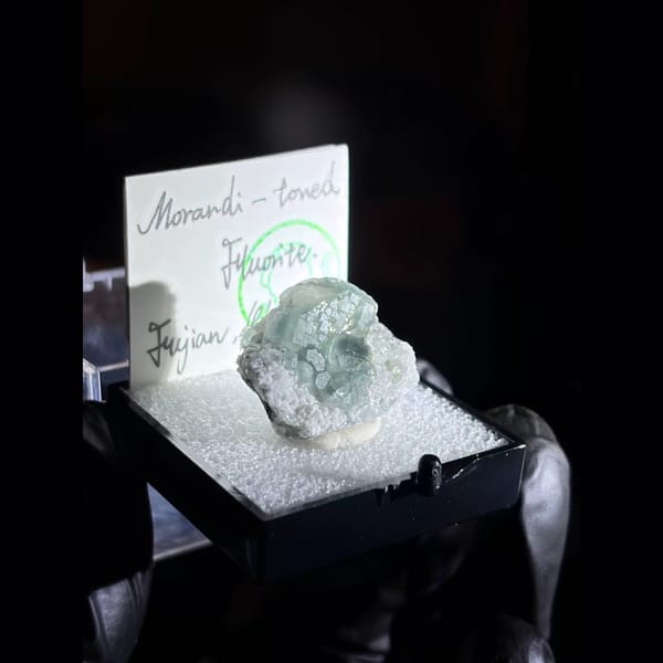 Morandi green stepped fluorite from Fujian — alternate view