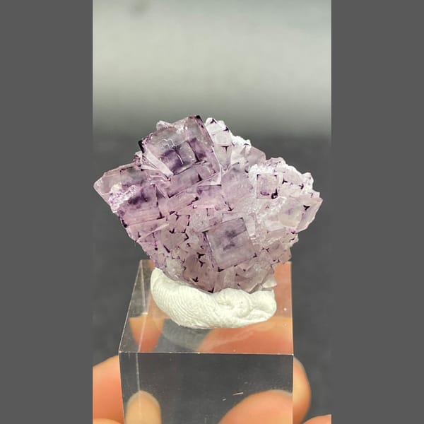 Lilac phantom fluorite with purple corners from Luoyang — detail view