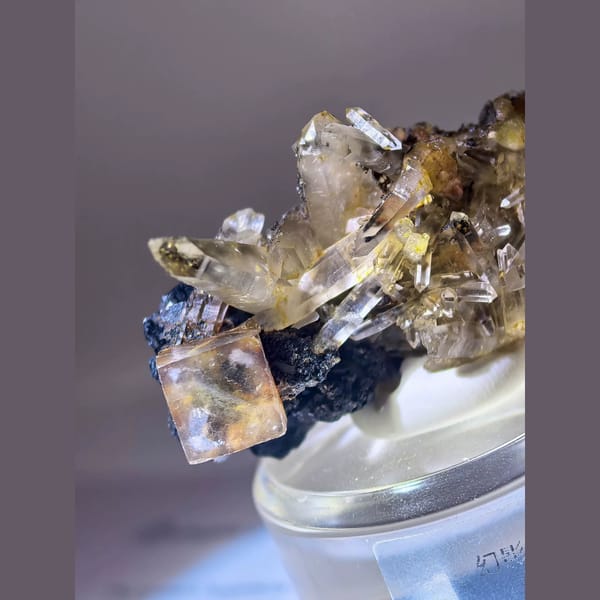 Phantom fluorite cubes with double-terminated quartz from Inner Mongolia — complete view