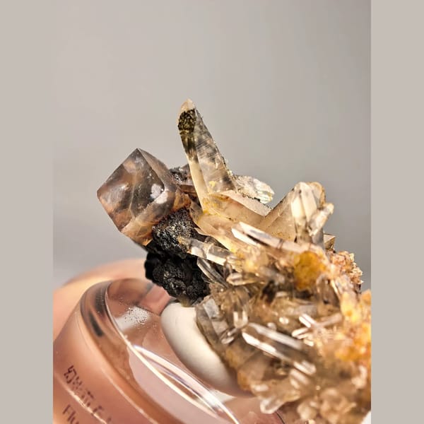 Phantom fluorite cubes with double-terminated quartz from Inner Mongolia — alternate view