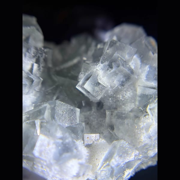 Glassy clear fluorite from Shizhuyuan — detail view