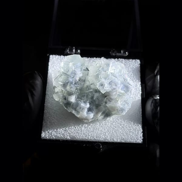 Glassy clear fluorite from Shizhuyuan — detail view
