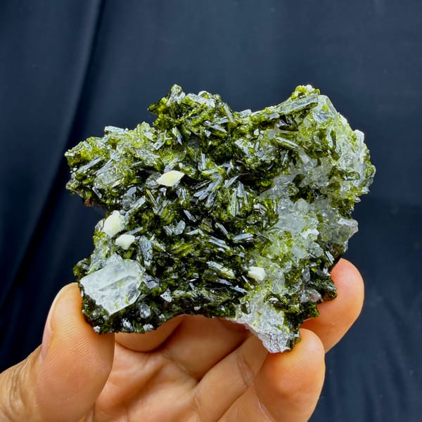 Dark green bladed epidote with clear quartz from Sichuan — alternate view