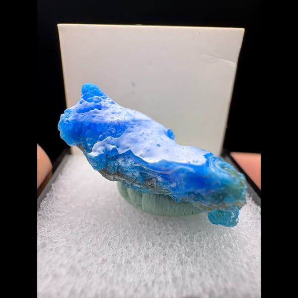 Small glossy sky blue allophane from Qinglong, Guizhou — complete view