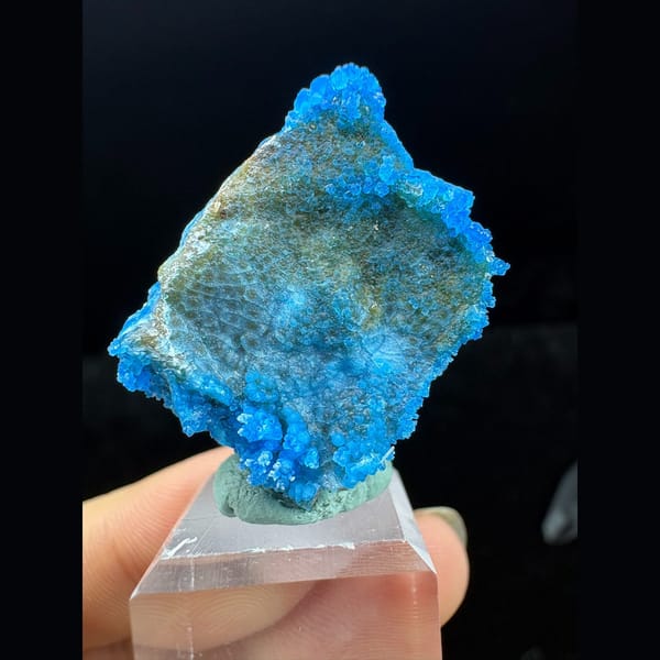 Leaf-shaped vivid blue allophane with gibbsite from Qinglong — complete view