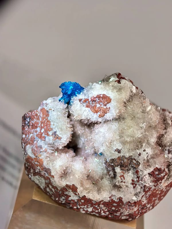 Blue Cavansite on White Zeolite Geode — India — individual mineral specimen view 1