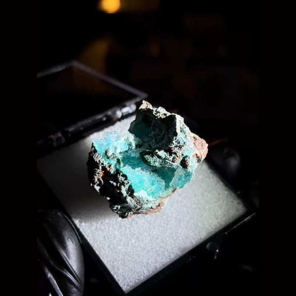 Druzy quartz over blue chrysocolla from Congo — detail view