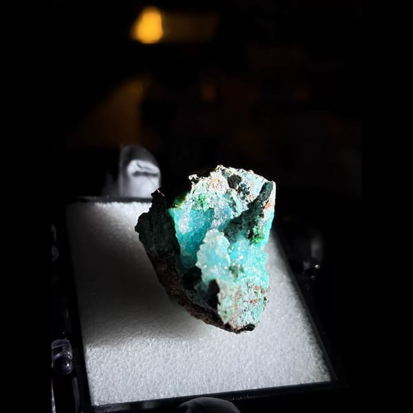 Druzy quartz over blue chrysocolla from Congo — detail view