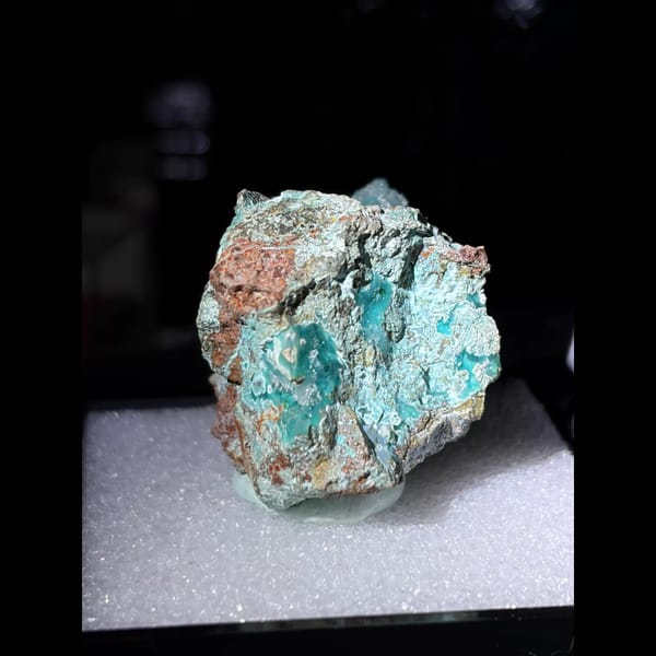 Druzy quartz over blue chrysocolla from Congo — detail view