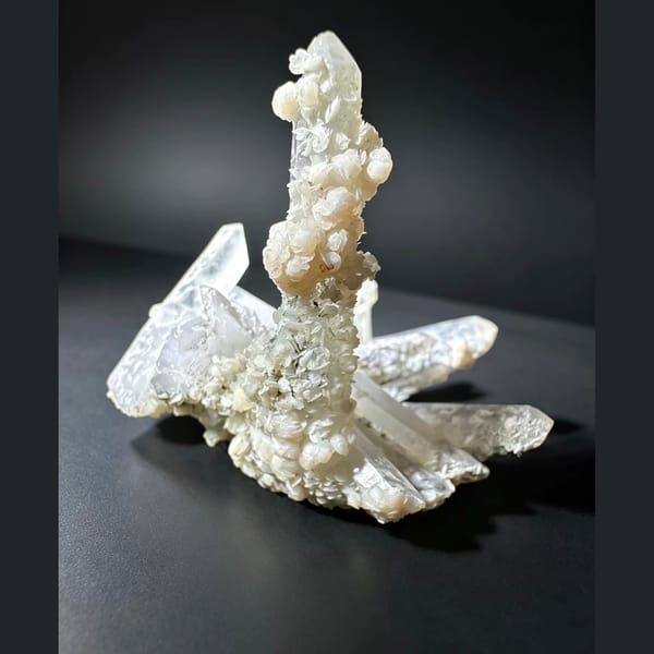 Floater Quartz Cluster with Calcite Inner Mongolia 8.0 cm — detail view