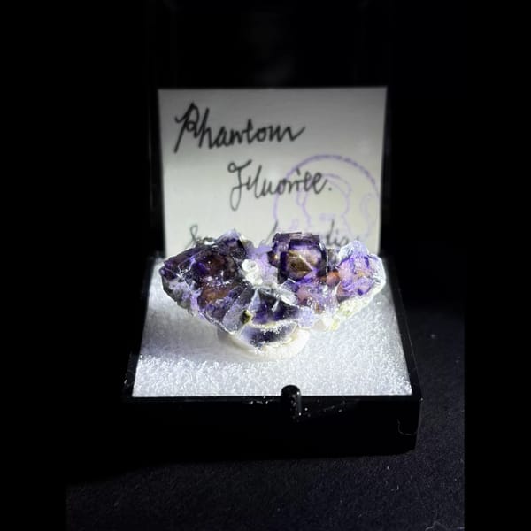Square purple-core phantom fluorite from Yindu — alternate view