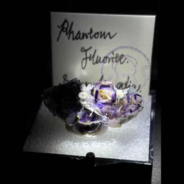 Square purple-core phantom fluorite from Yindu — alternate view