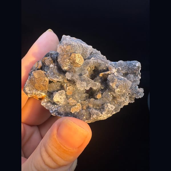 Grey-blue sugary calcite with pseudomorph crystals from Longyan — alternate view