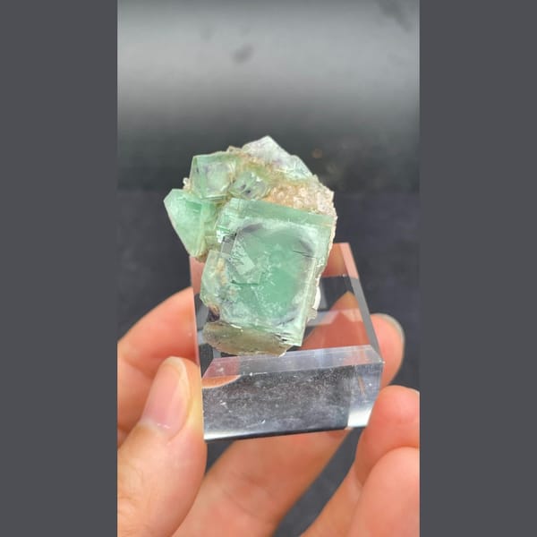 Green fluorite cubes with purple edges from Hebei — alternate view