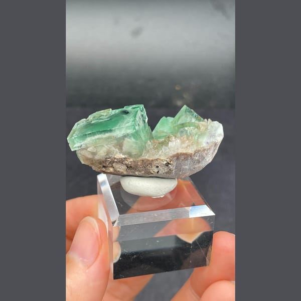 Green fluorite cubes with purple edges from Hebei — alternate view