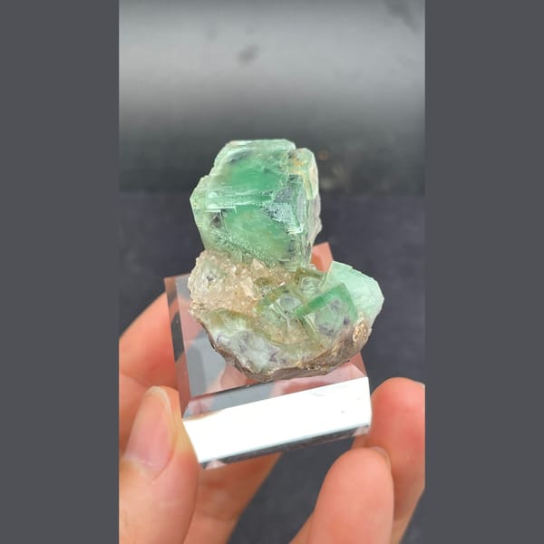 Green fluorite cubes with purple edges from Hebei — detail view