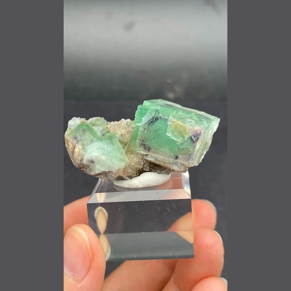 Green fluorite cubes with purple edges from Hebei — detail view