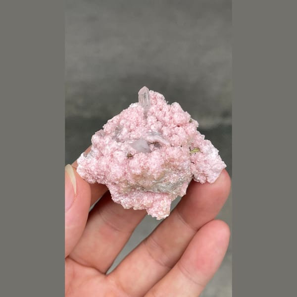 Frosty pale pink rhodochrosite with quartz from Bulgaria — alternate view