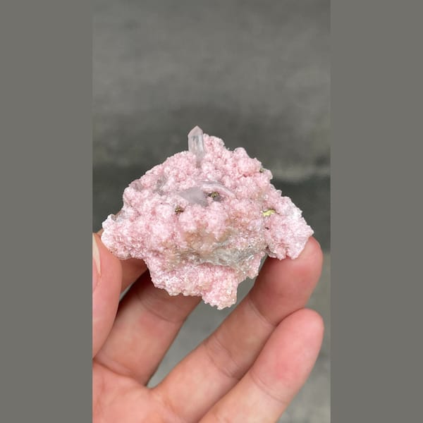 Frosty pale pink rhodochrosite with quartz from Bulgaria — alternate view