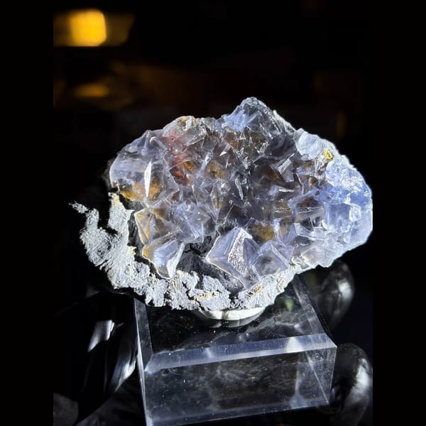 Icy blue fluorite with limonite from Yunnan — complete view