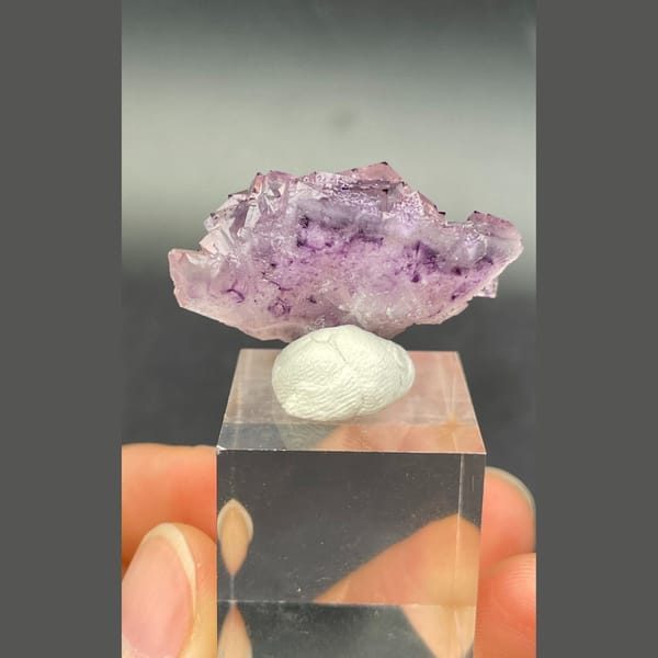 Geometric phantom purple fluorite from Henan — detail view