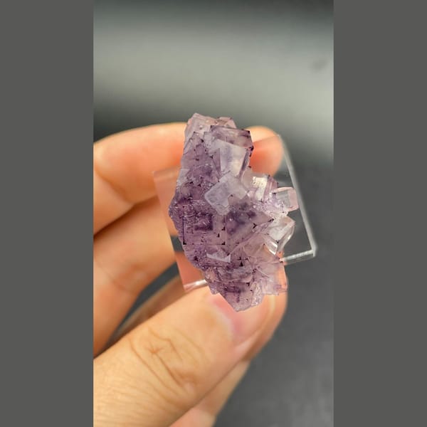 Geometric phantom purple fluorite from Henan — detail view
