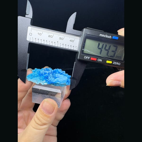 Long two-sided bright blue allophane from Qinglong — alternate view