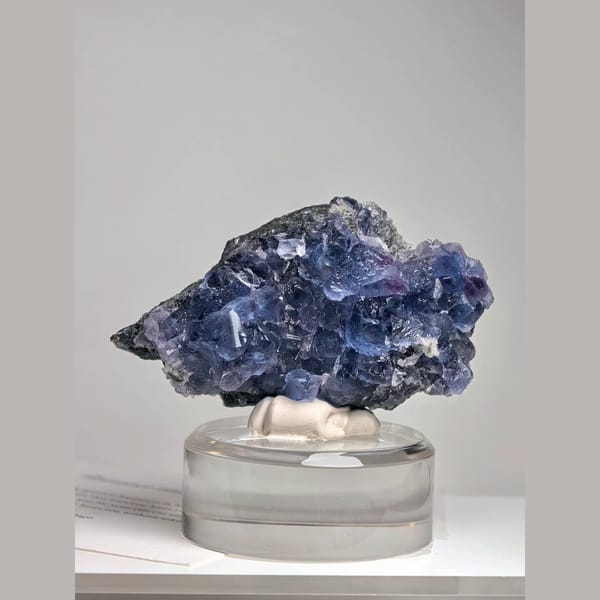 Blue Octahedral Fluorite with Quartz — Fujian - complete view