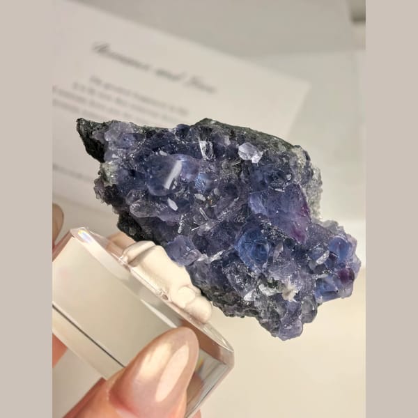 Blue Octahedral Fluorite with Quartz — Fujian - alternate view