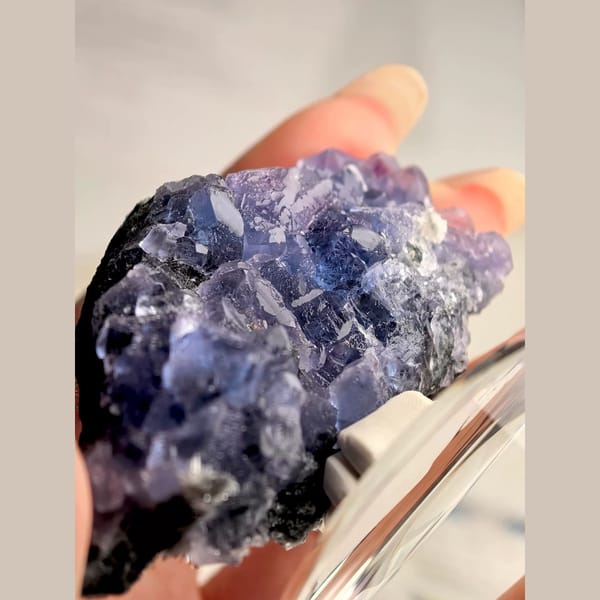 Blue Octahedral Fluorite with Quartz — Fujian - detail view