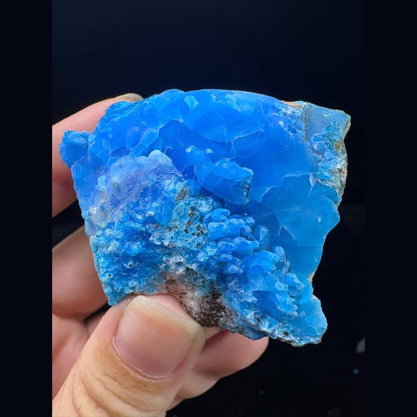 Large vivid blue allophane from Qinglong — complete view