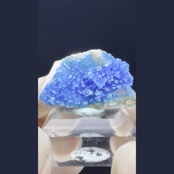 Electric blue allophane plate from Qinglong — detail view