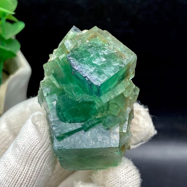 Translucent green fluorite cubes from Hebei — detail view