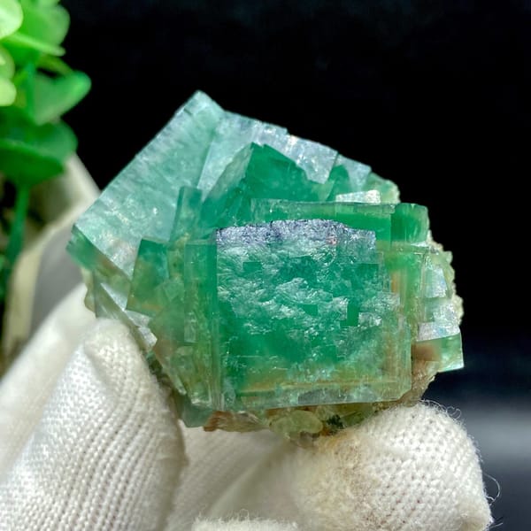 Translucent green fluorite cubes from Hebei — detail view