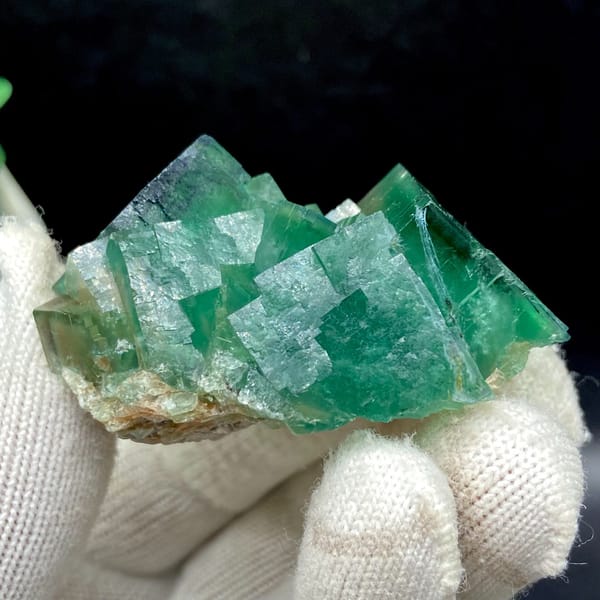 Translucent green fluorite cubes from Hebei — detail view