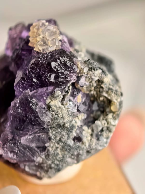 Deep Purple Fluorite with Calcite — Shangbao, Hunan — individual mineral specimen view 1