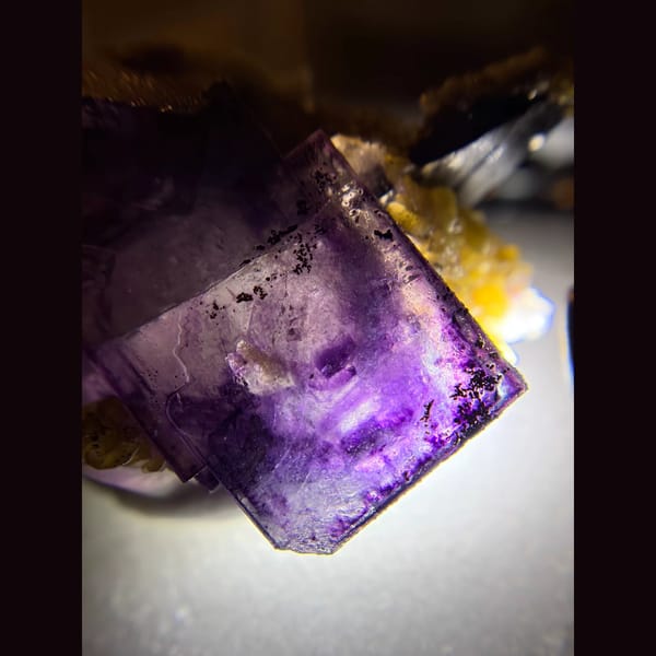 Purple fluorite with wolframite and siderite — alternate view
