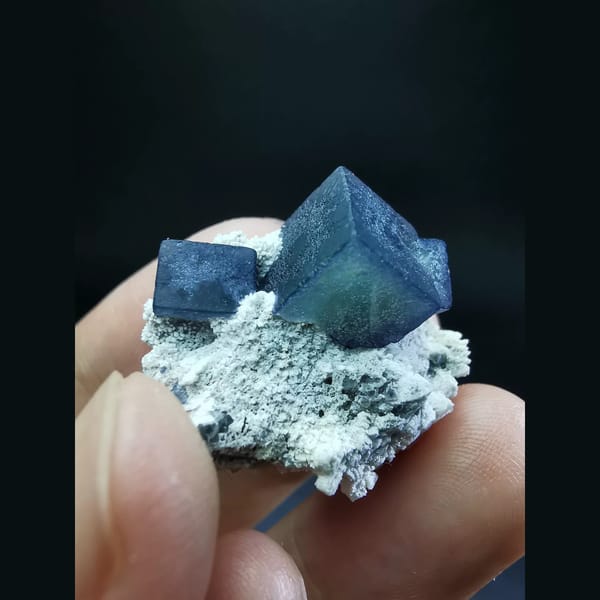 Deep blue-grey Morandi fluorite — complete view