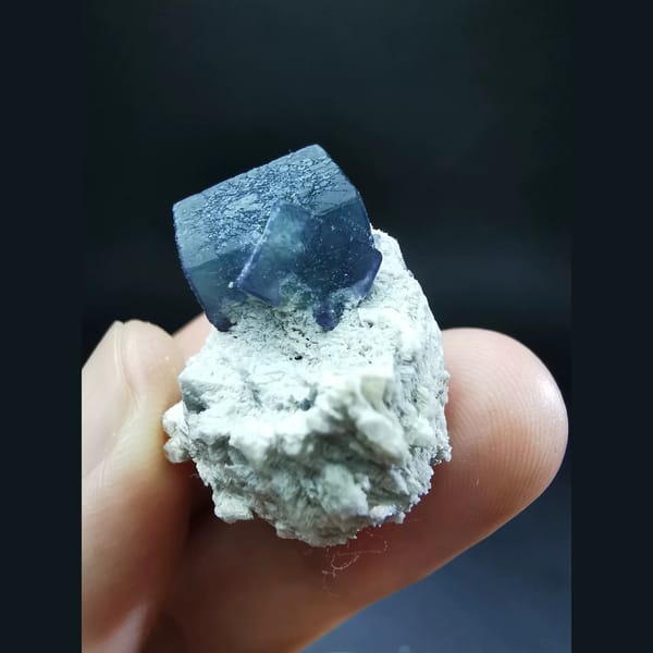 Deep blue-grey Morandi fluorite — alternate view