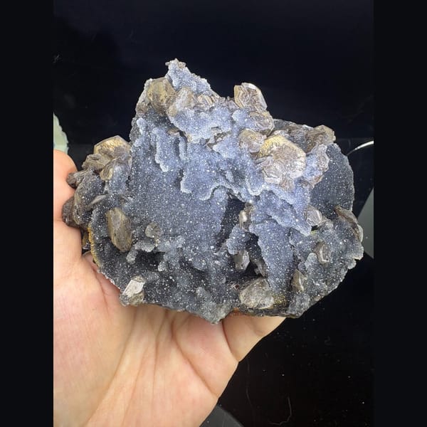 Grey sugary calcite pseudomorph cluster from Longyan — complete view
