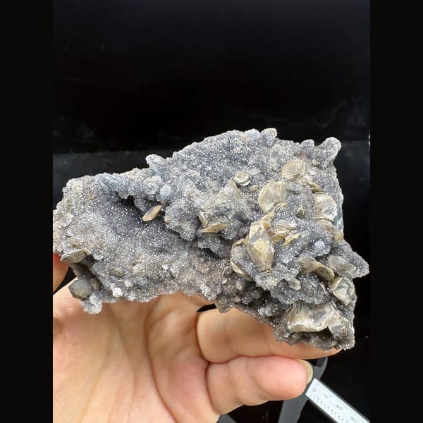 Grey sugary calcite plate with bladed crystals from Longyan — alternate view