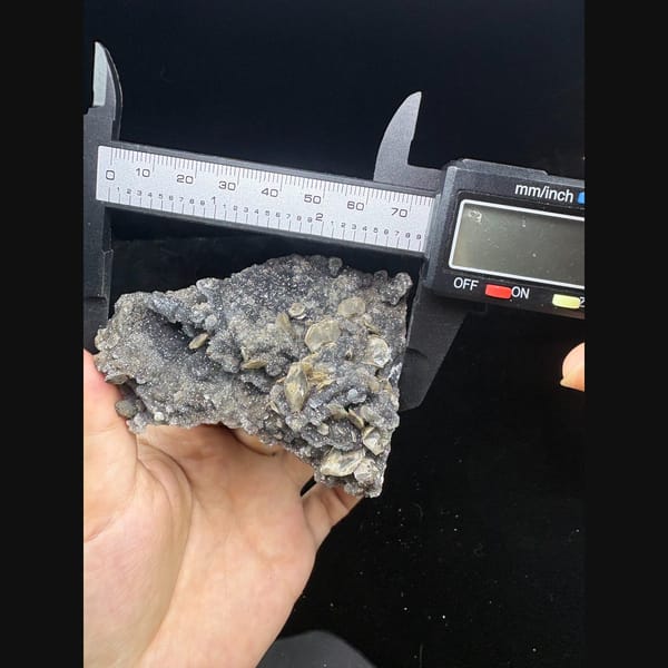 Grey sugary calcite plate with bladed crystals from Longyan — alternate view