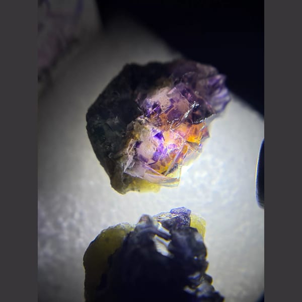 Pair of phantom fluorites from Yindu — detail view