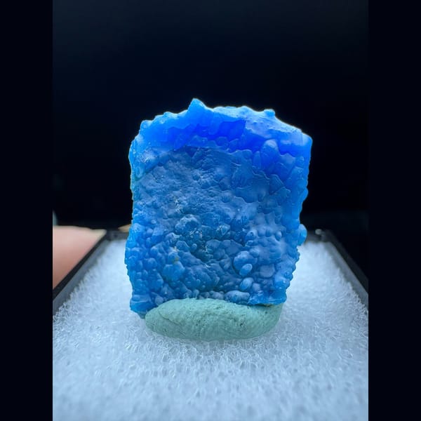 Bright blue rectangular allophane from Qinglong — complete view