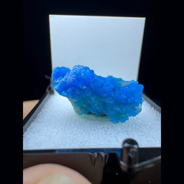 Dense blue allophane cluster from Qinglong — complete view